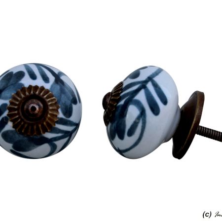Dark Grey Floral Ceramic Knob