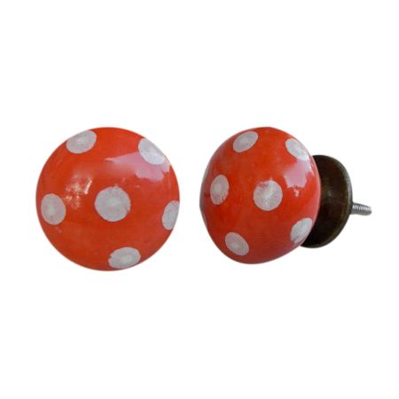 Orange White Polka Dots Flat Knob