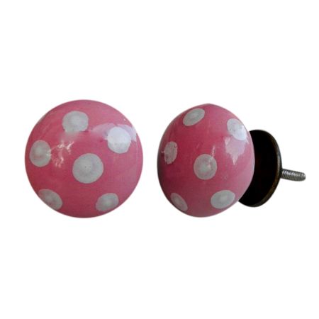 Pink White Polka Ceramic Drawer Knob