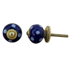 Navy Blue Polka Small Ceramic Knob