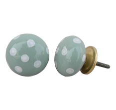 Smoky Green White Polka Ceramic Wardrobe Knob