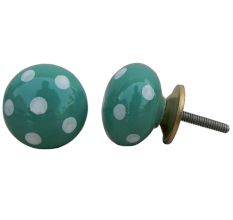 Sea Green White Polka Dotted Ceramic Knob