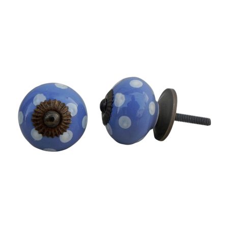 Slate Blue White Polka Ceramic Knob