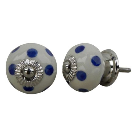 Cream Navy Blue Polka Drawer Knob