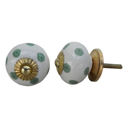 White Smoky Green Polka Ceramic Furniture Knob