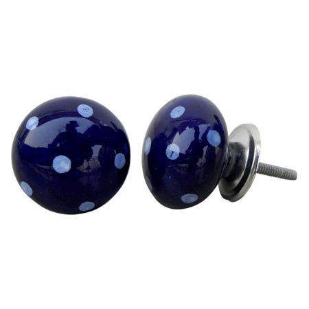 Navy Blue White Polka Round Knob