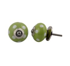 Lime Green White Polka Dotted Cabinet Knob