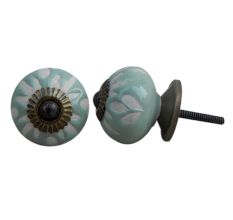 Sage Green Etched Ceramic Knob-36