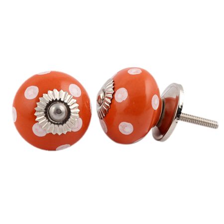 Orange White Polka Dotted Ceramic Knob