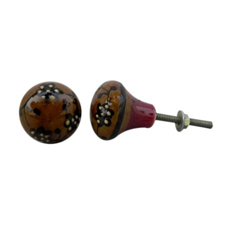 Mustard Dotted Black Floral Ceramic Dresser Knob