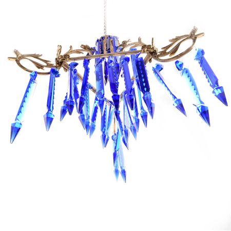 Blue Glass and Crystal Chandelier.