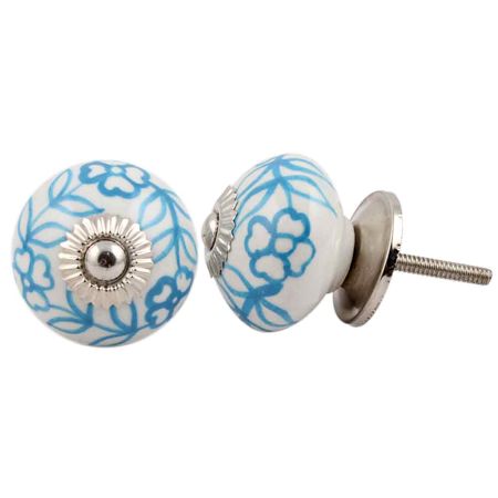 Turquoise Leaf Floral Ceramic Knob
