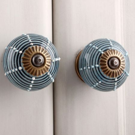Blue And Black Striped Cabinet Knob