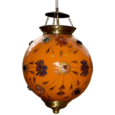 Orange glass hanging globe lamp