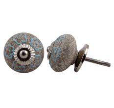 Sky Blue Floral Crackle Ceramic Cabinet Knob
