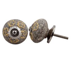 Light Yellow Floral Crackle Cabinet Ceramic Knob