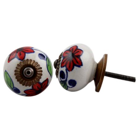 Red Flower Ceramic Drawer Knob