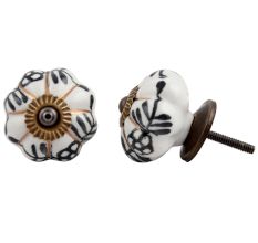 Black Floral Gold Line Melon Ceramic Knob