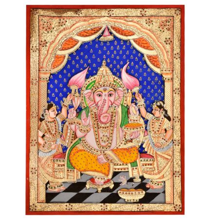 Lord Ganesha With His Two Wives