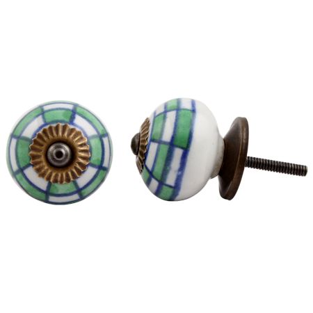 Green Check Ceramic Knob