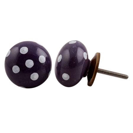 Purple White Polka Dotted Drawer Knob