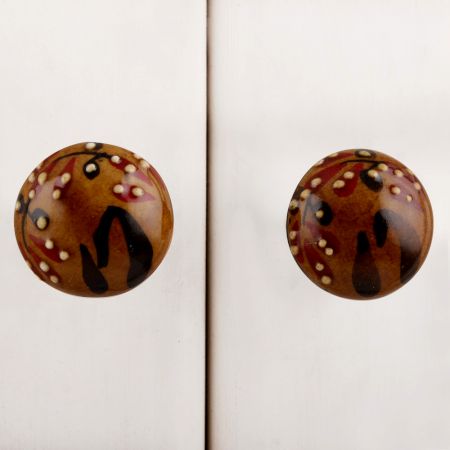 Mustard Red Dotted Leafy Bulb Knob