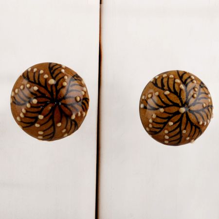 Red Blue Dotted Floral Ceramic Bulb Knob