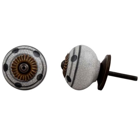 Black Striped Dotted Crackle Ceramic Drawer Knob