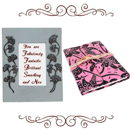 Black Flower Photoframe With Pink & Black Diary (Combo Pack)