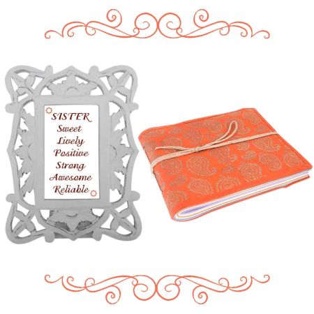 White Photoframe With Orange Diary (Combo Pack)