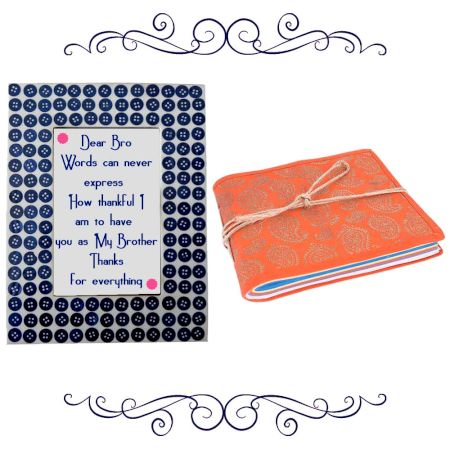 Navy Blue Button Photoframe With Orange Diary (Combo Pack)