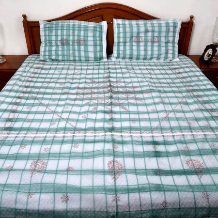 White & Green Double Bedsheet