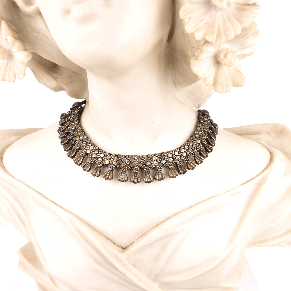 Silver Alloy Oxidized Choker Collar Necklace