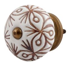 White Brown Floral Etched Knob