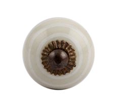 Cream Striped Small Ceramic Cabinet Knob