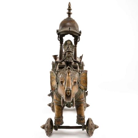 Original Vintage Brass Elephant Cart, Collectible Chariot Home Decor with Bronze Box or Chest