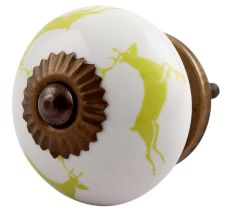 Lime Running Rein Deer Pattern Ceramic Cabinet Knob