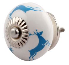 Turquoise Running Rein Deer Pattern Ceramic Dresser Knob Online