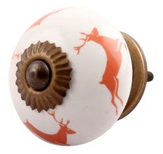 Peach Running Rein Deer Pattern Ceramic Drawer Knob Online 