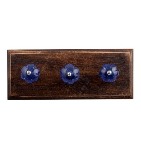 Cobalt Blue Melon Glass Wooden Hooks