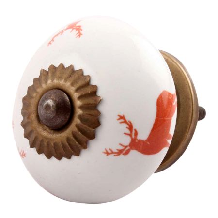 Brick Red Standing Rein Deer Pattern Ceramic Drawer Knob Online