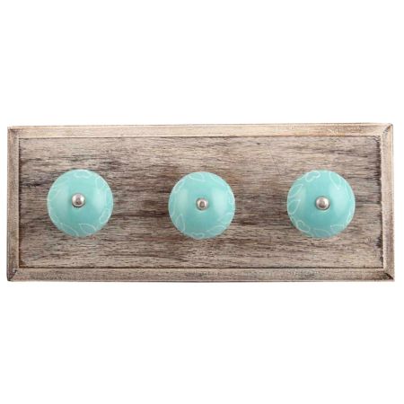 Sea Green Leaf Ceramic Wooden Hooks