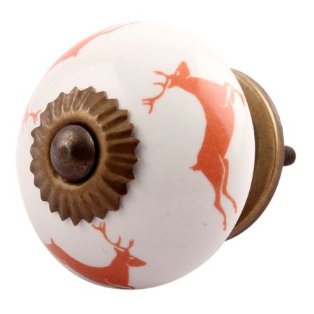 Peach Running Rein Deer Pattern Ceramic Drawer Knob Online 