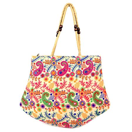 Off  White Colorful Embroidered Shoulder Bag