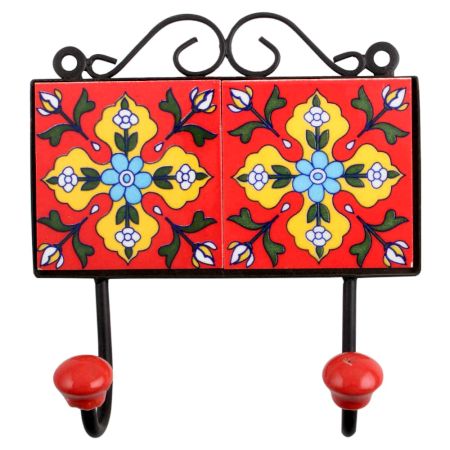 Red Yellow Floral Tiles Hook