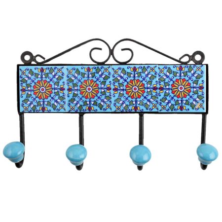 Turquoise Yellow Floral Tiles Hook
