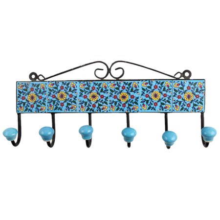 Turquoise Yellow Floral Tiles Hooks