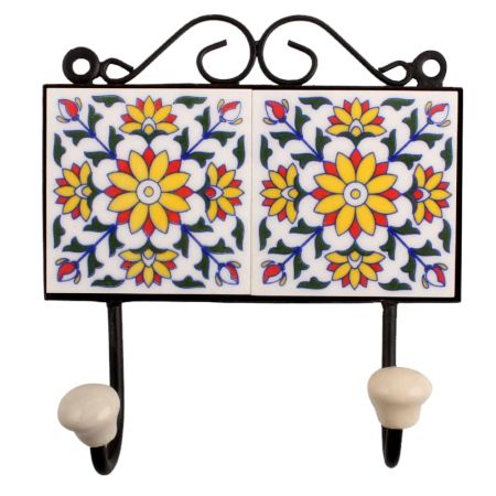 White Yellow Floral Tiles Hook