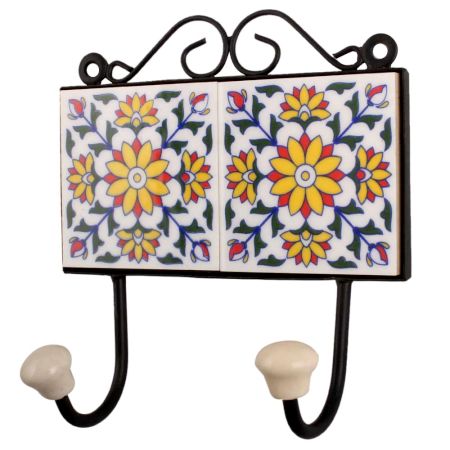White Yellow Floral Tiles Hook