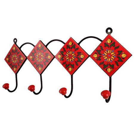 Red Yellow Floral Tiles Hooks